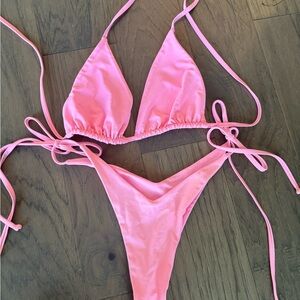 Pink Triangle Tie-Side Bikini Set Berry beachy L Top S bottom